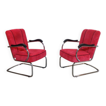 Vintage Bauhaus Style Tubular Easy Chairs from Kovona NP, 1950, Set of 2