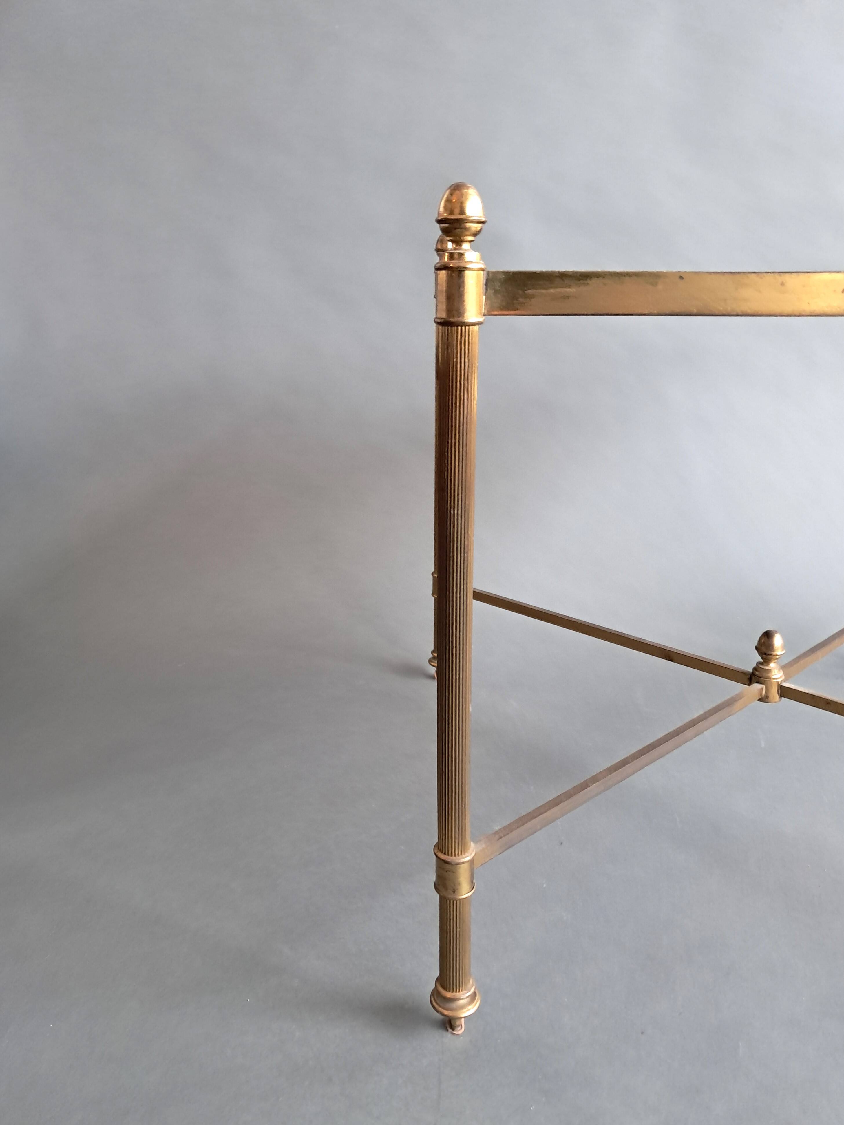 Neoclassical side table in gilded brass and solid mahogany top 1950/1960.