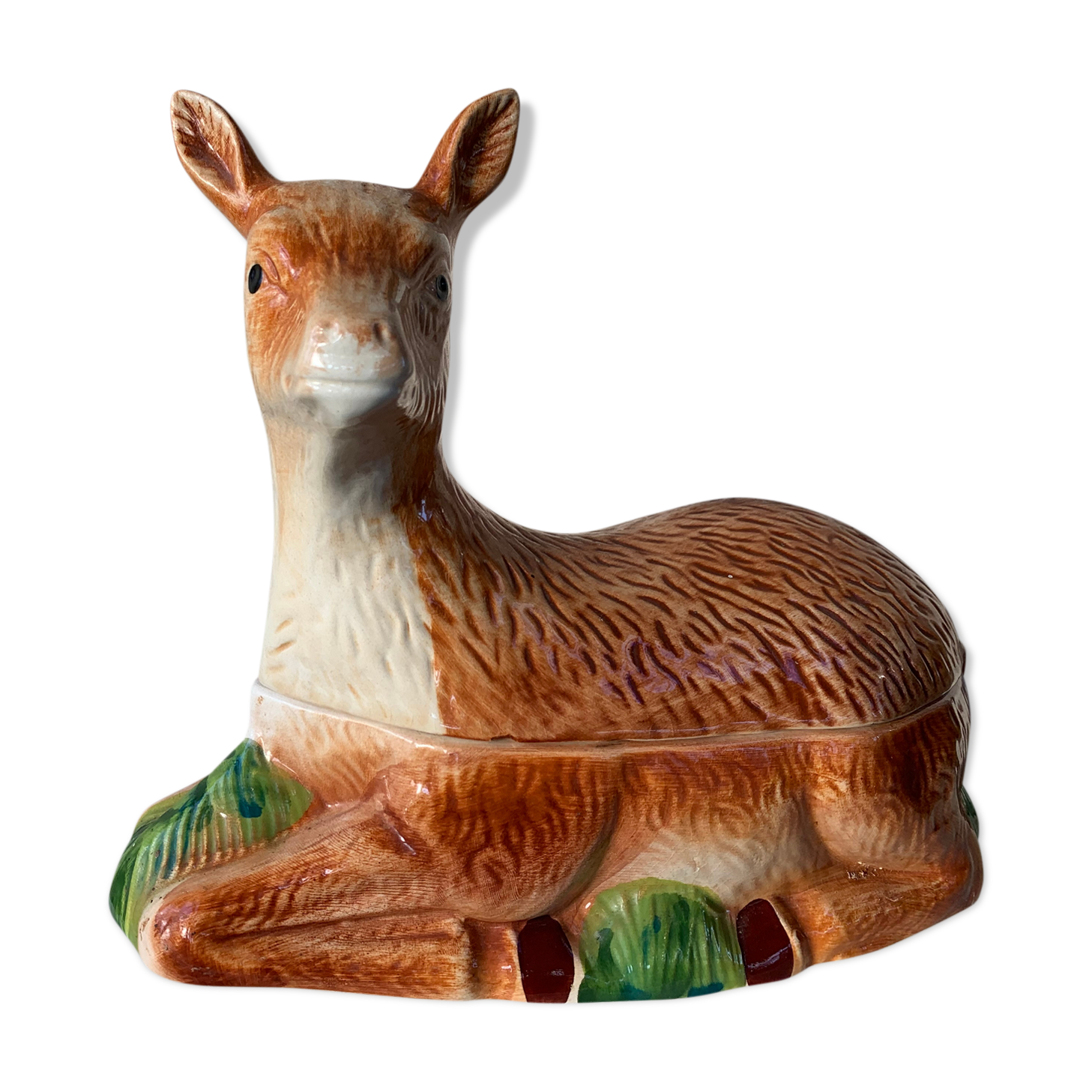 Terrine ceramic doe glazed vintage slurry Michel caugant