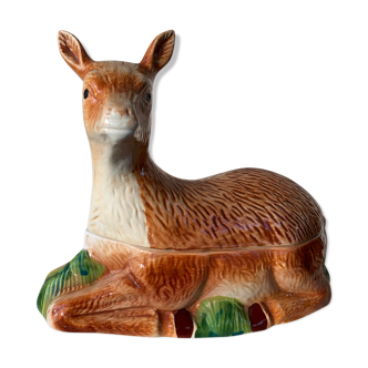 Terrine ceramic doe glazed vintage slurry Michel caugant