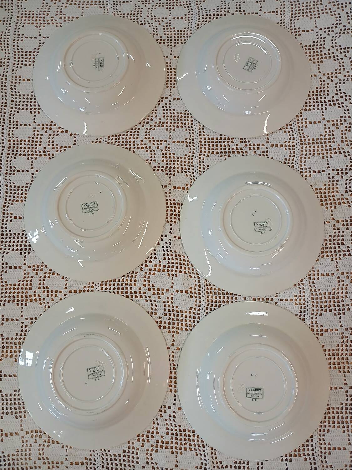 6 antique ironstone soup plates