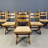 Vintage oak and wicker brutalist chairs, 1960s - set of 6
