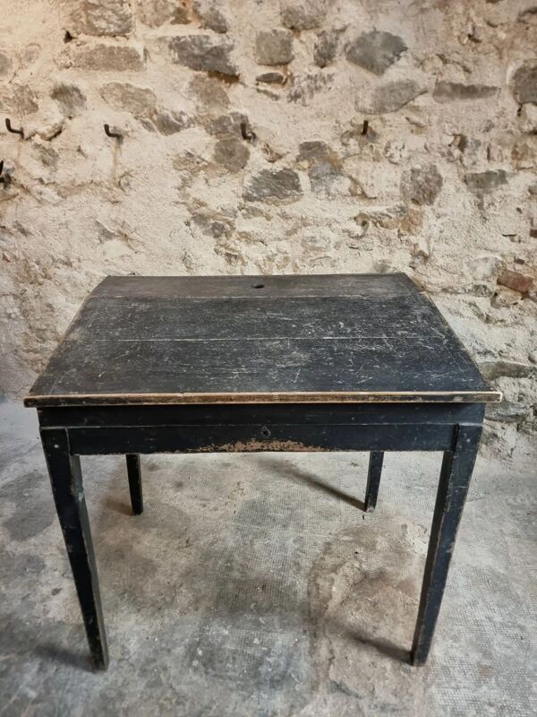 Bureau d'école français ancien, bureau d'écriture noir, bureau à abattant, vers 1900