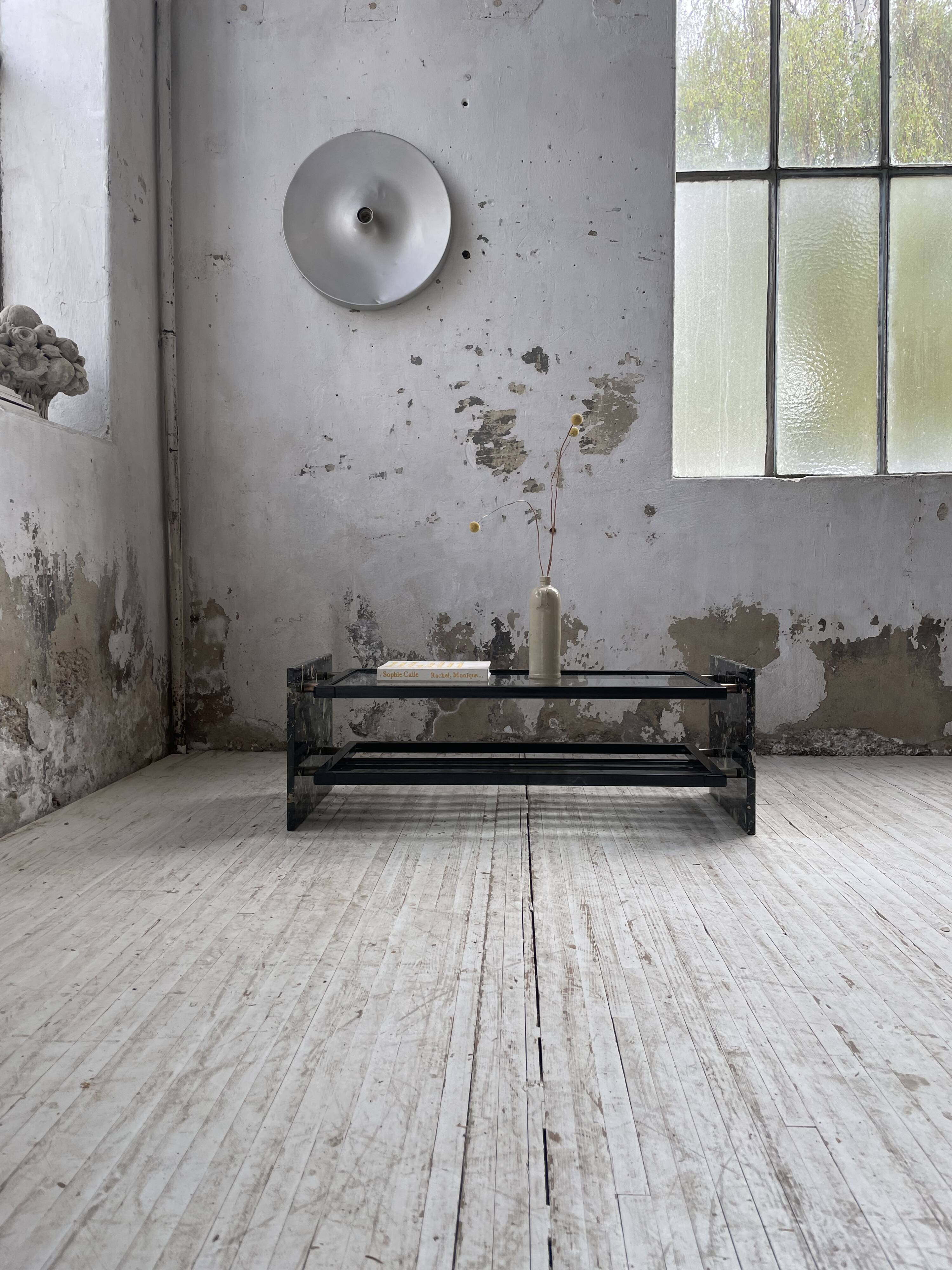 80s Italian marble and glass coffee table