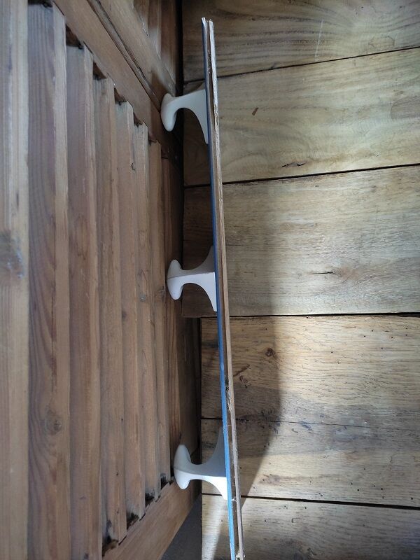 Coat rack wood paint blue patinated 3 hooks metal