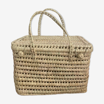 Storage chest trunk in handmade woven doum natural fibers