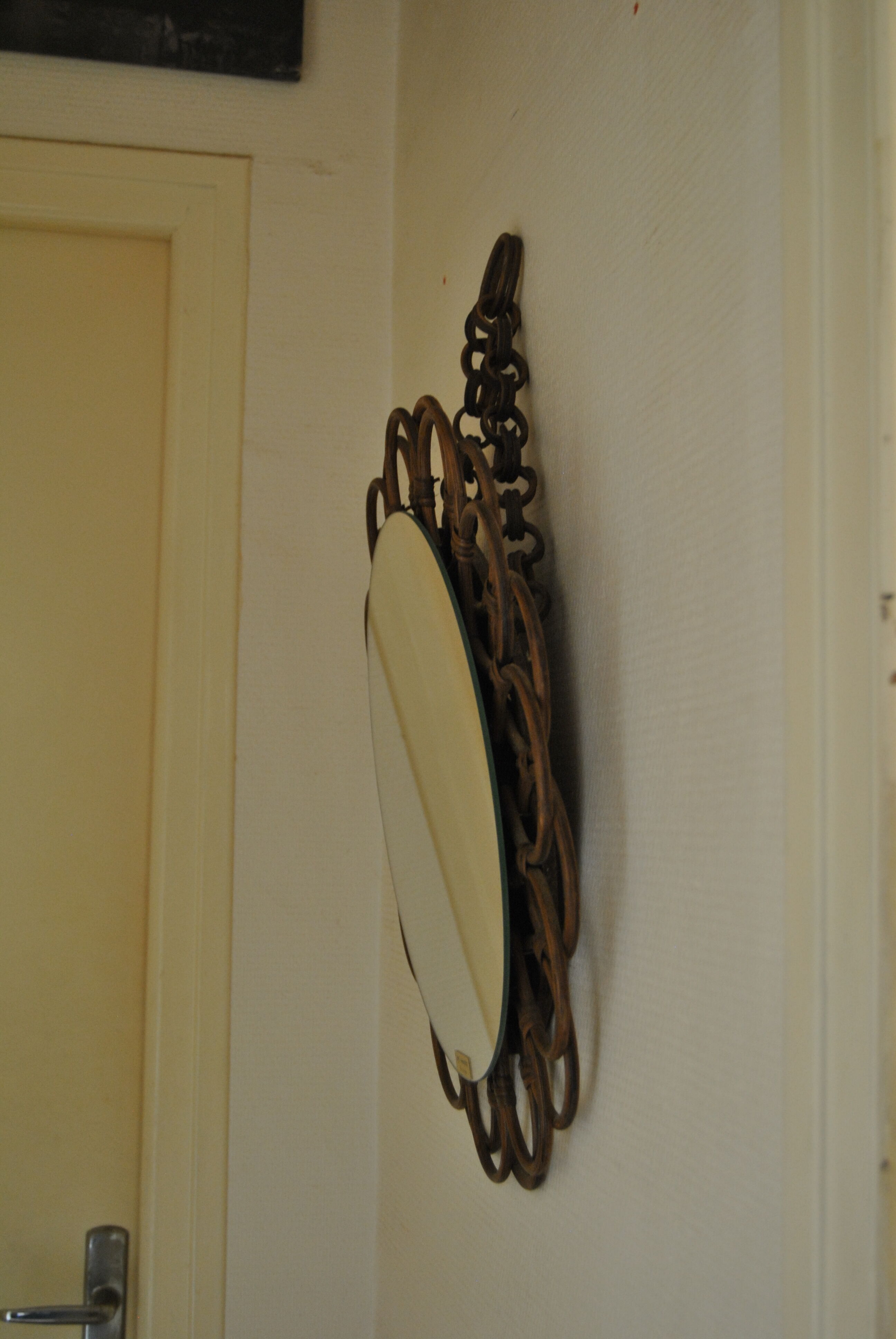 Rattan mirror "art vannerie" 60s 54cm