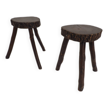Ensemble de 2 tabourets en bois rustiques faits à la main