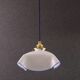Suspension ancienne en opaline blanche avec filet translucide bleu, suspension française  circa 1950