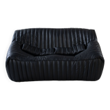 Cinna Ligne Roset Black leather 2-seater sofa attributed to Annie Hieronimus, 1970s