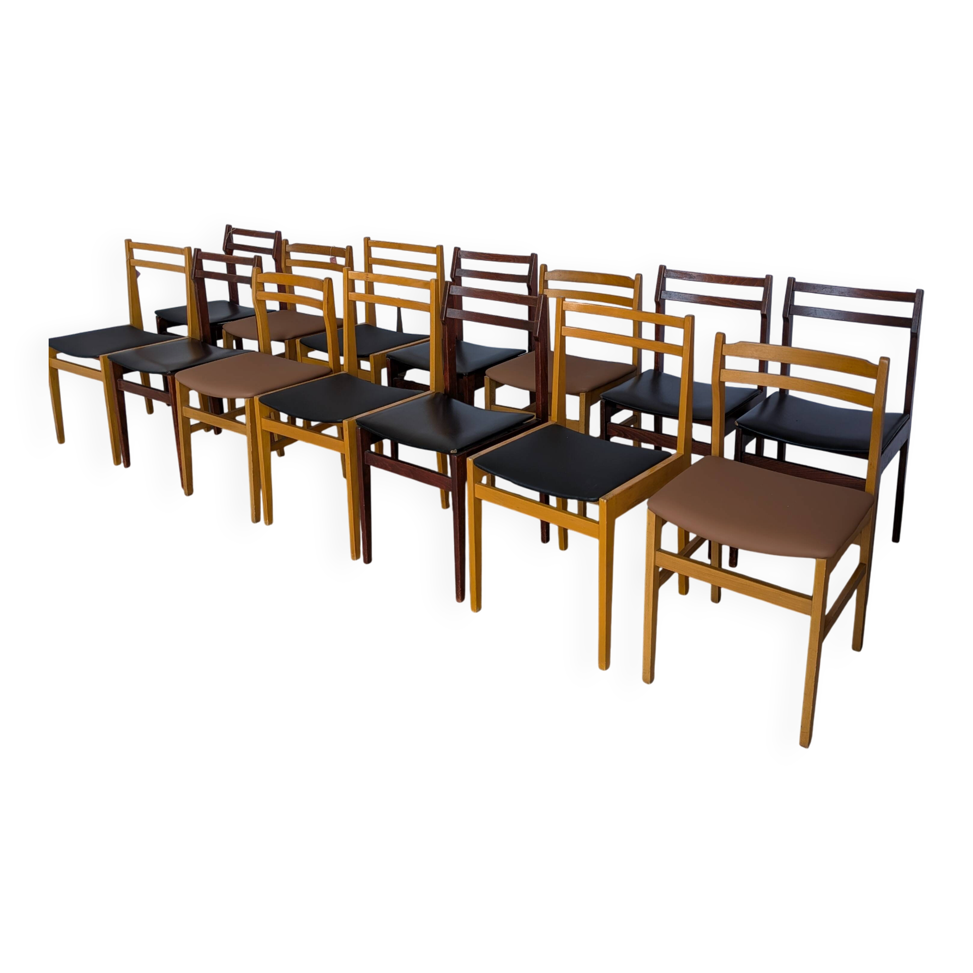 Set of 14 Vintage Scandinavian Dining Chairs / Yugoslav Wooden Bistro Chair