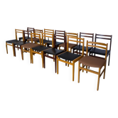 Set of 14 Vintage Scandinavian Dining Chairs / Yugoslav Wooden Bistro Chair