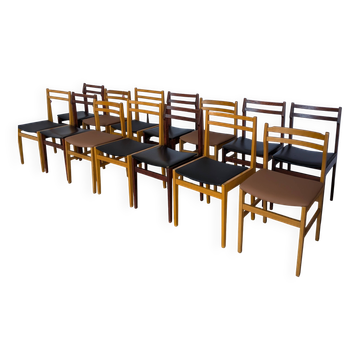 Set of 14 Vintage Scandinavian Dining Chairs / Yugoslav Wooden Bistro Chair