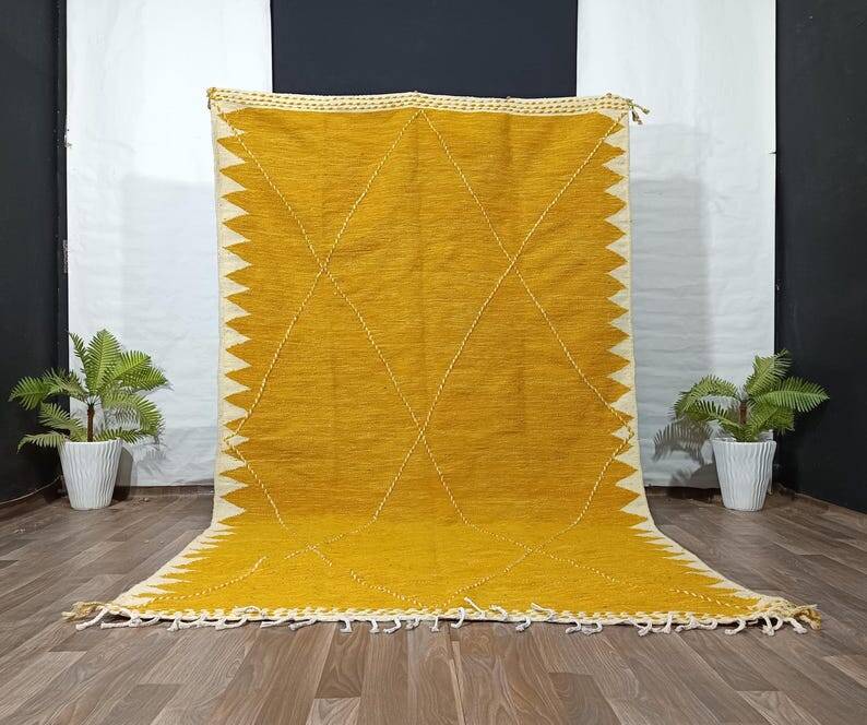 Moroccan kilim rug, yellow, handmade, 150/250cm.