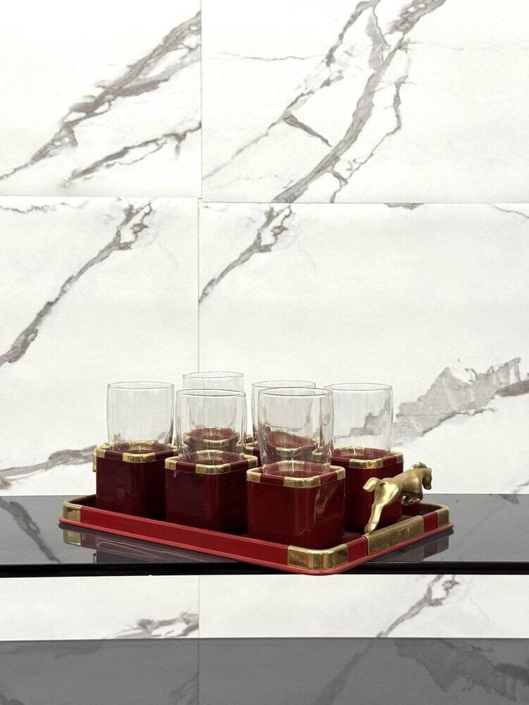 Hollywood Regency Glasses and Tray Set by Hans Turnwald, 1970s, Set of 7