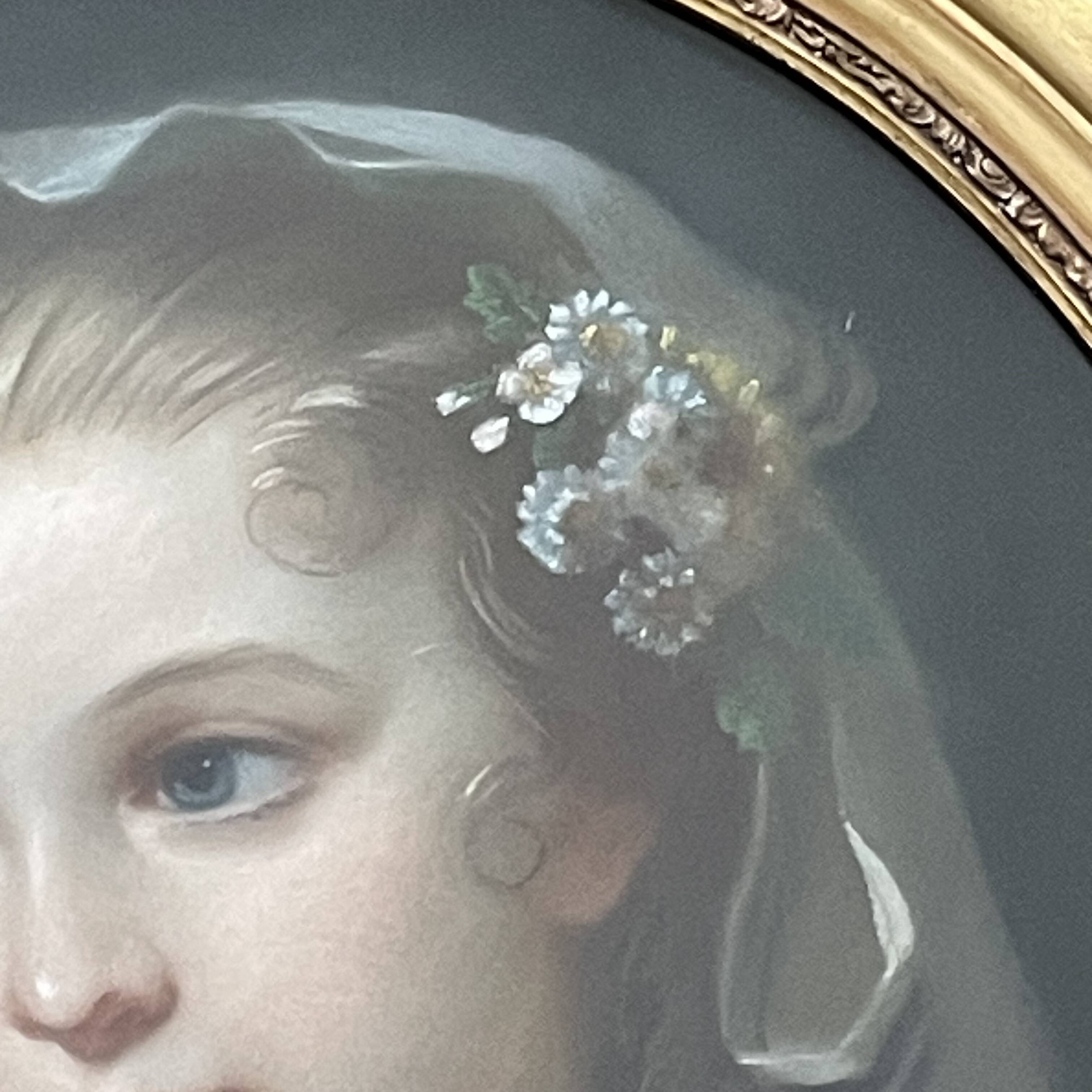 Portrait of a young girl in pastel from the 19th century.