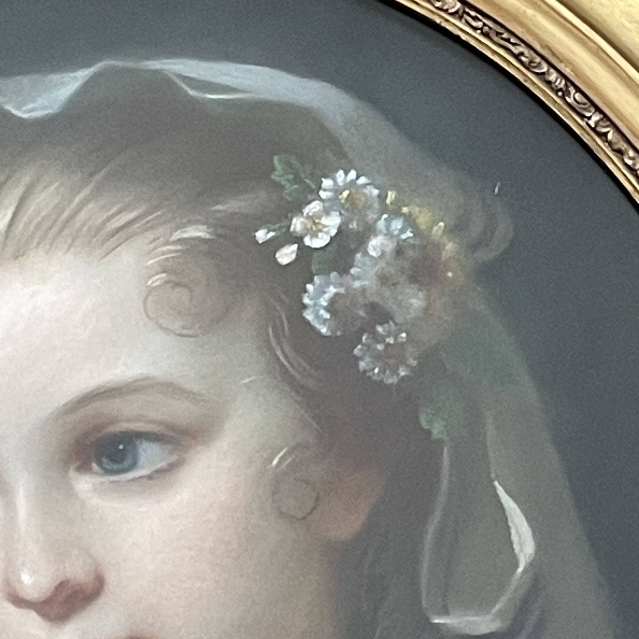 Portrait of a young girl in pastel from the 19th century.
