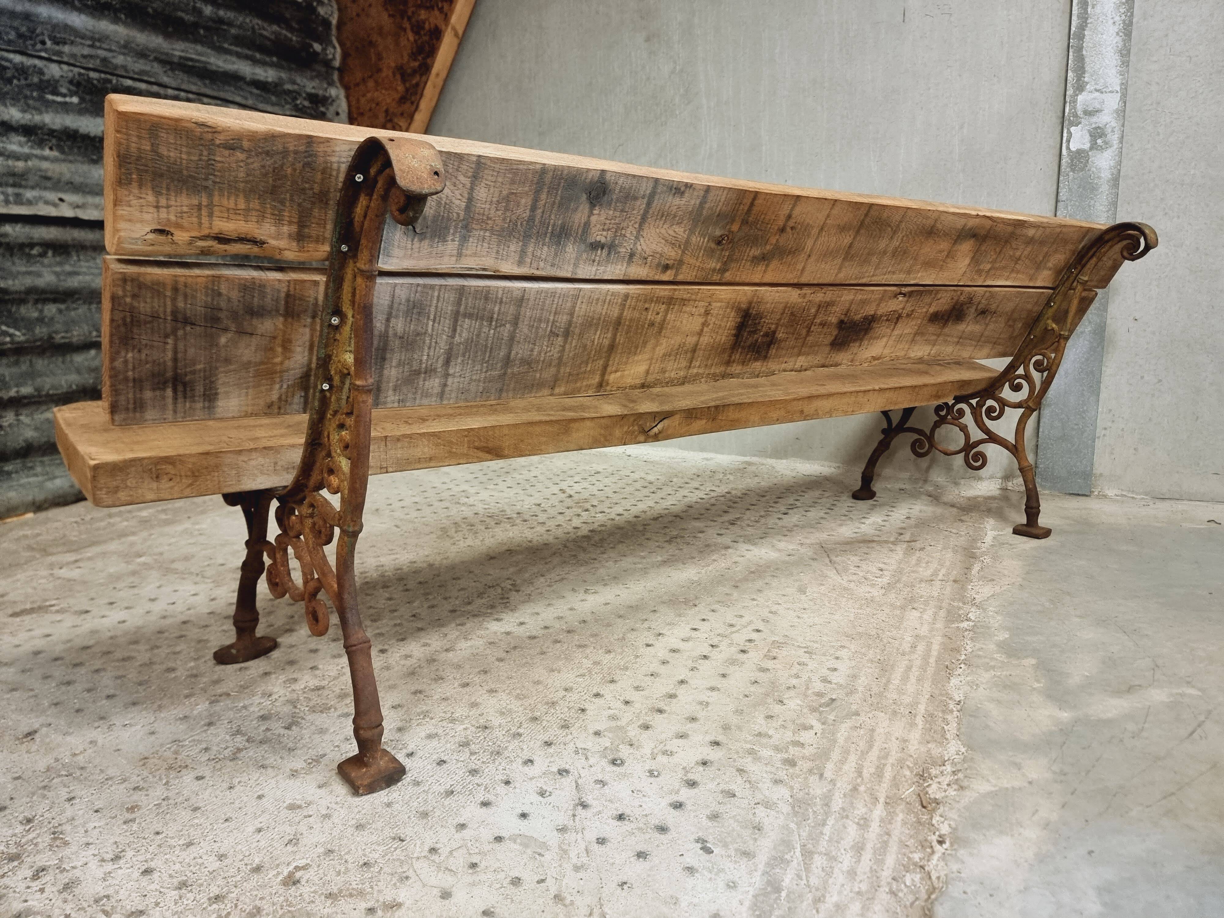 Antique garden bench French park bench oak with cast iron 218 cm