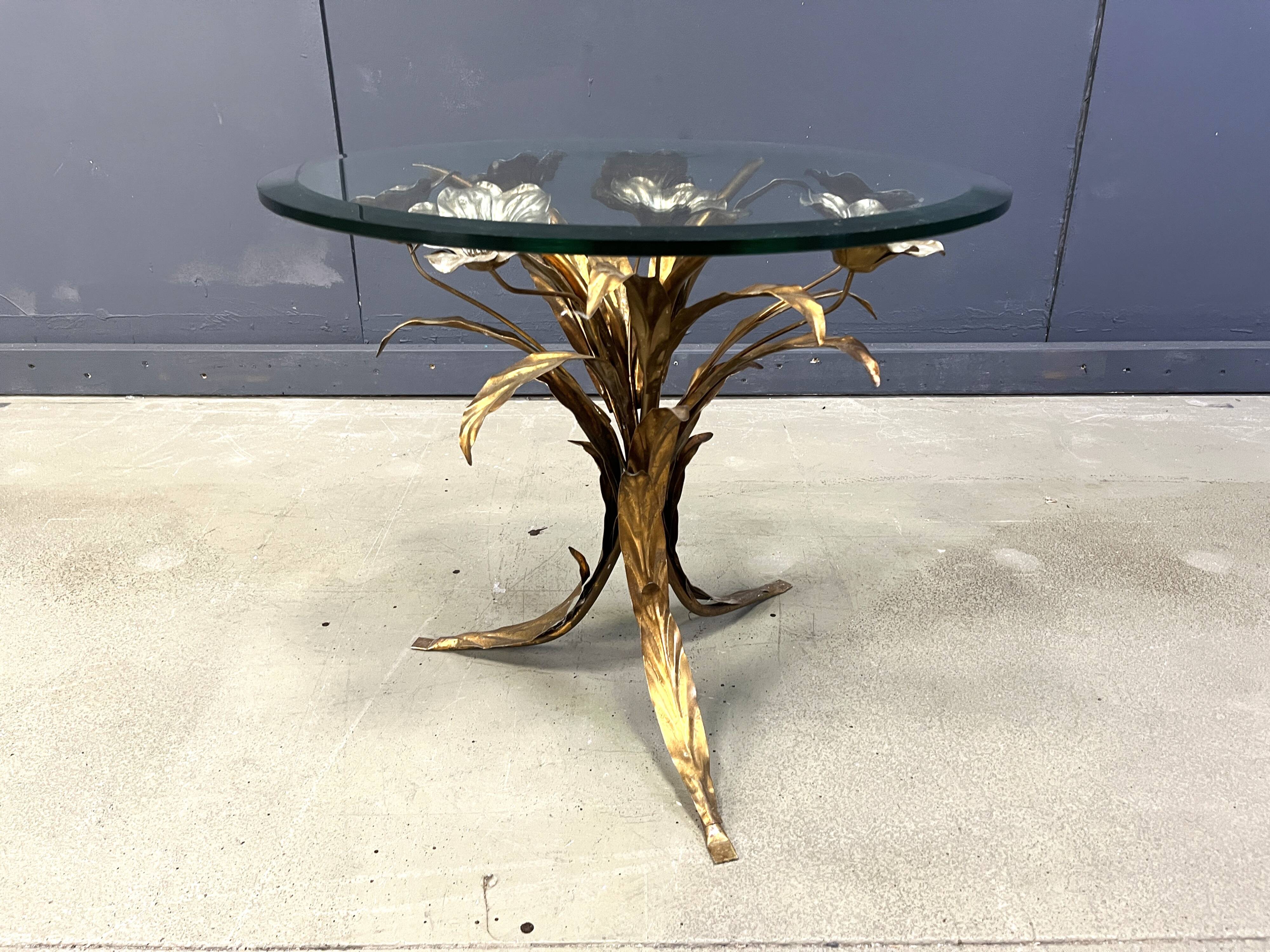 Vintage gilt metal flower side table, 1960s