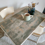 Set old wooden table with extension cords and 2 Thonet chairs