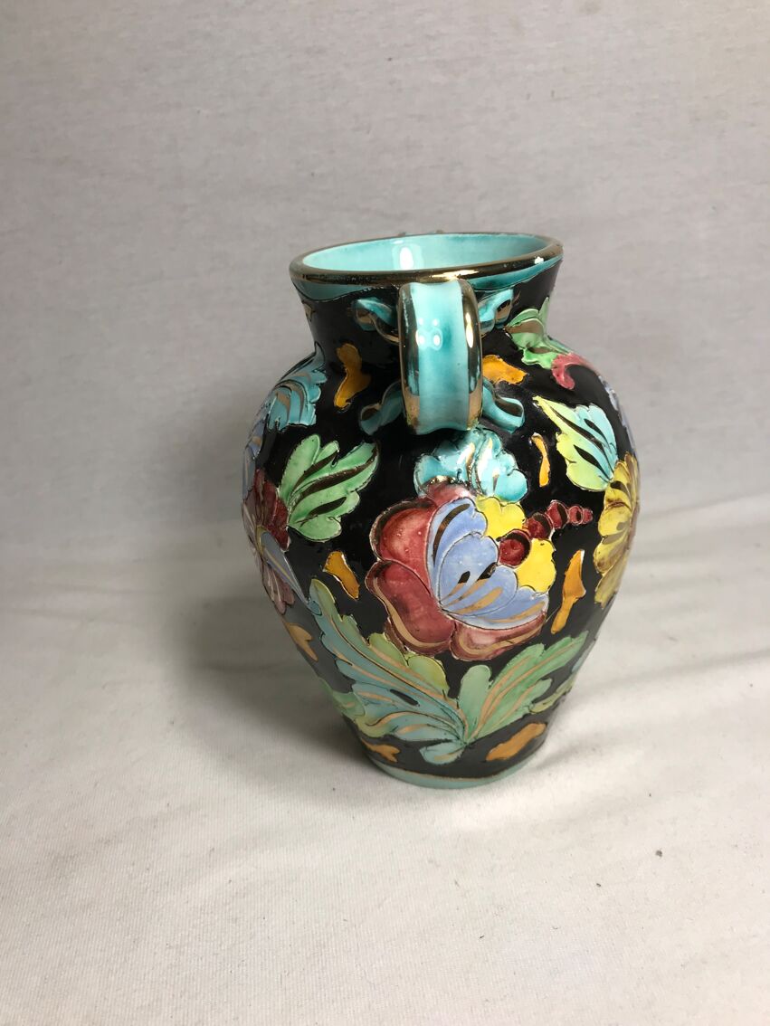 Vase ancien céramique monaco decor main coloré signé vintage | Selency
