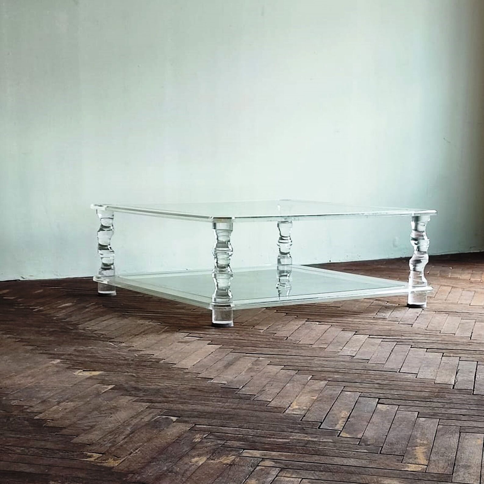 Two Tiered Coffee Table Manufactured for Maison Romeo in Lucite & Glass, France 1970s