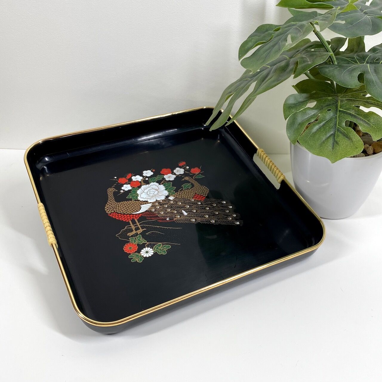 Vintage plastic tea tray  Peacock design