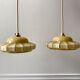 Pair of suspensions in opaline glass cream and silver border art deco 30s
