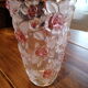 Glass vase molded pink flowers and opaque foliage "Original Waltherglas made in Germany"