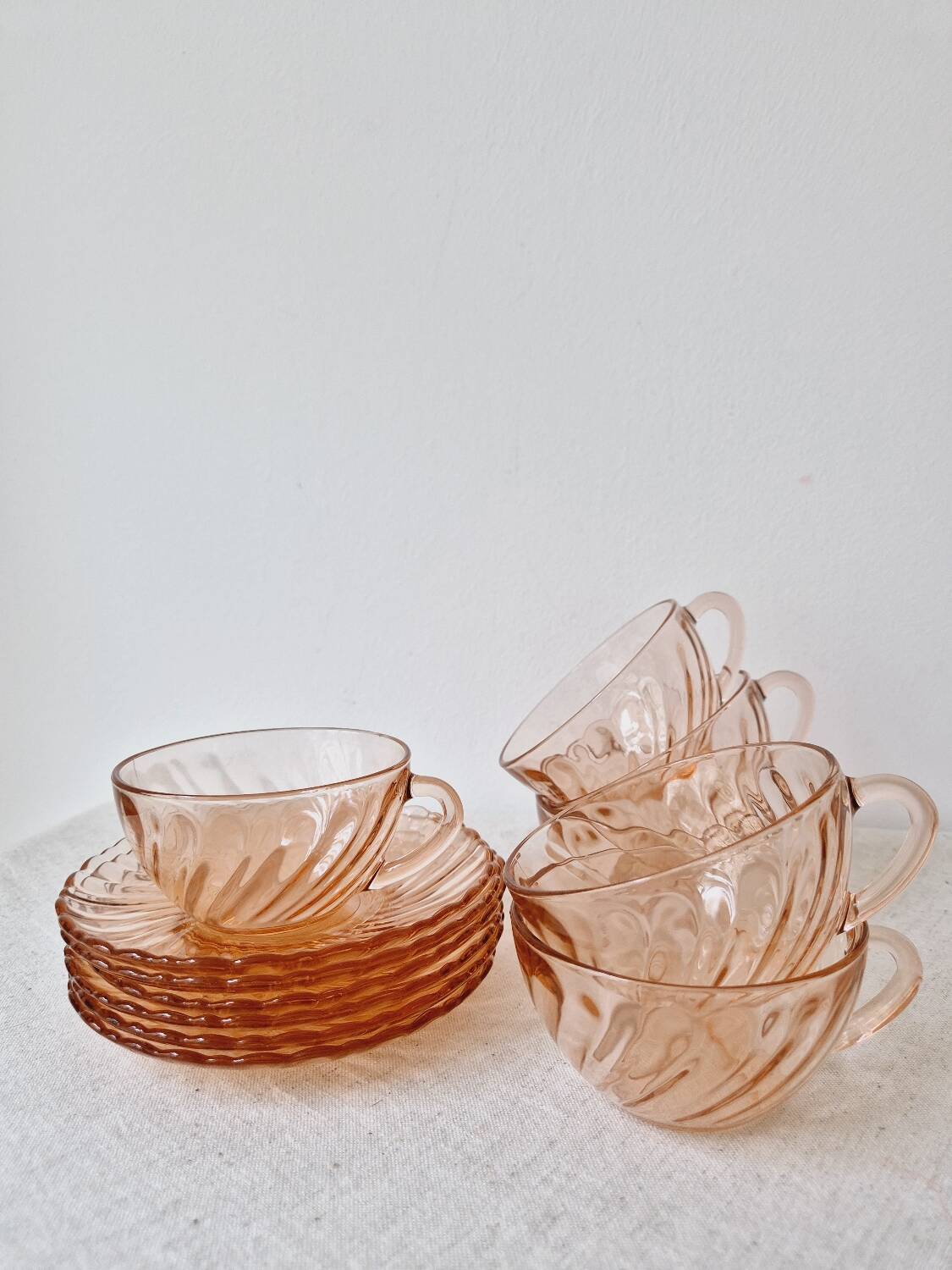 Set of 6 "Rosaline" coffee cups '70s - Arcoroc France vintage