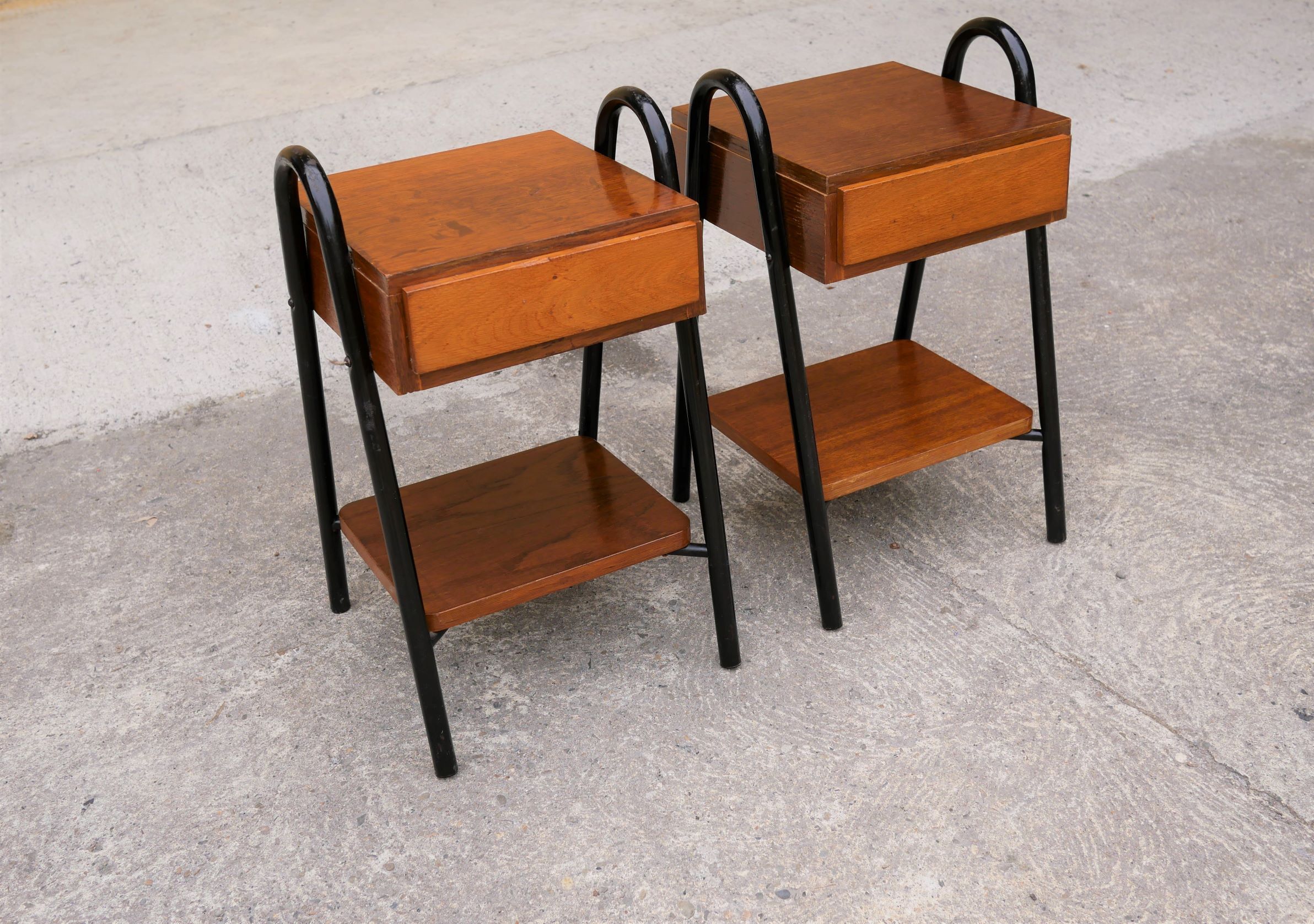 Pair of vintage bedside tables modernists wood and metal