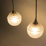 Pair of frosted glass hand lamps