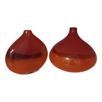 Pair or 2 vintage 80s glass paste vases