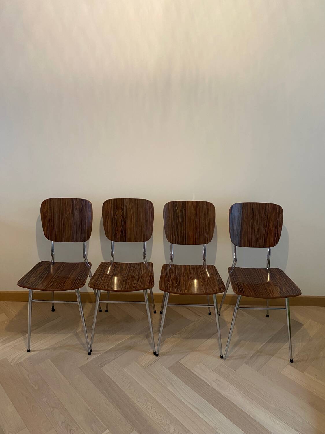 Set of 4 brown Formica chairs