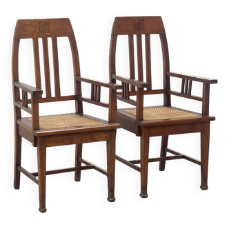Couple de fauteuils d'école d'Amsterdam des années 1940