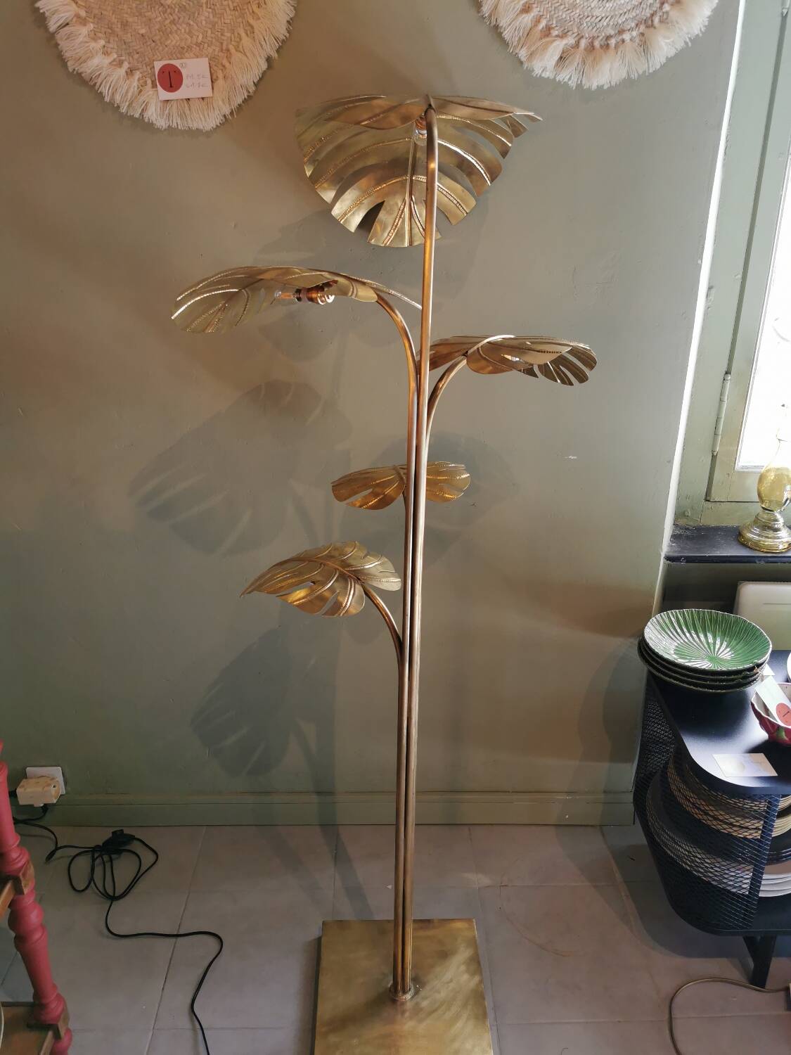 Solid brass plant-shaped floor lamp