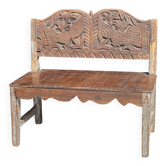 Mini banc à dossier sculpté à motif d'oiseaux stylisés H58 L61