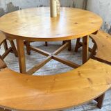 Set of round table and 4 rounded benches, 1950