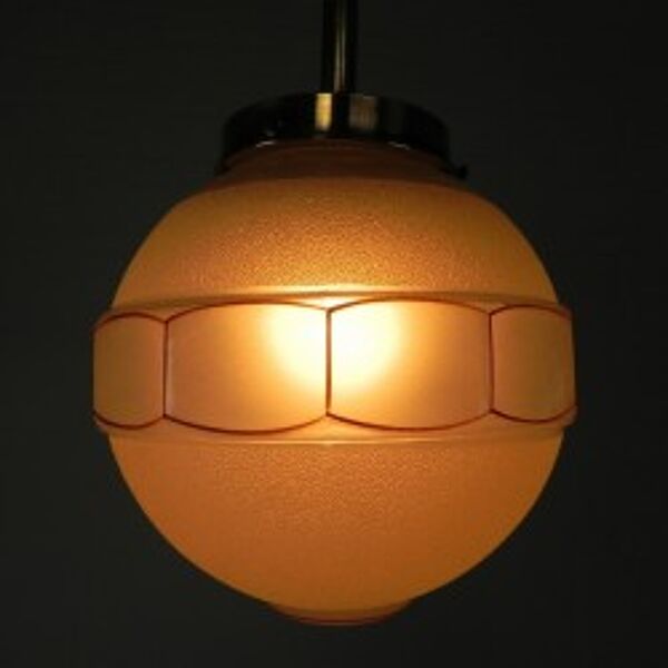 Suspension Art Déco avec boule en verre à 12 faces, années 1930