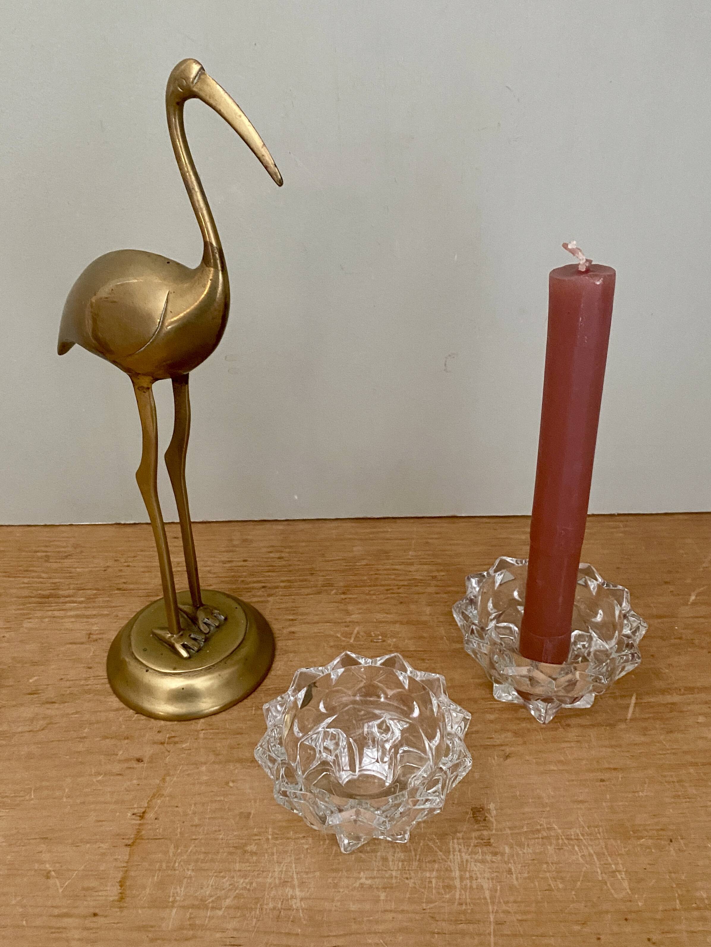 Set of 2 vintage molded glass candle holders