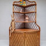 Vintage corner bookcase in bamboo and rattan 1960s