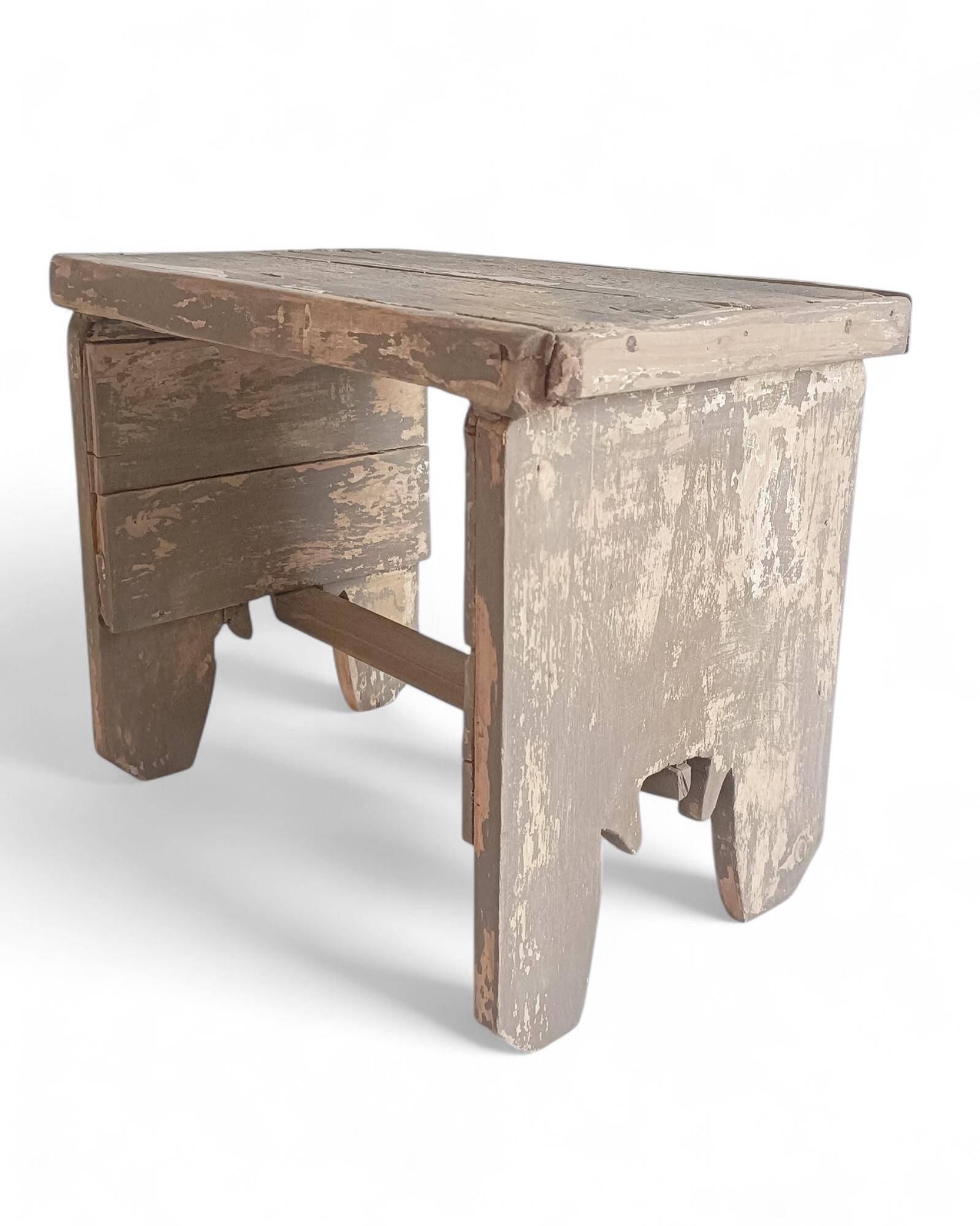 Rustic Weathered Wood Farm Stool/ Accent Table, Spain,  Early 20th-C