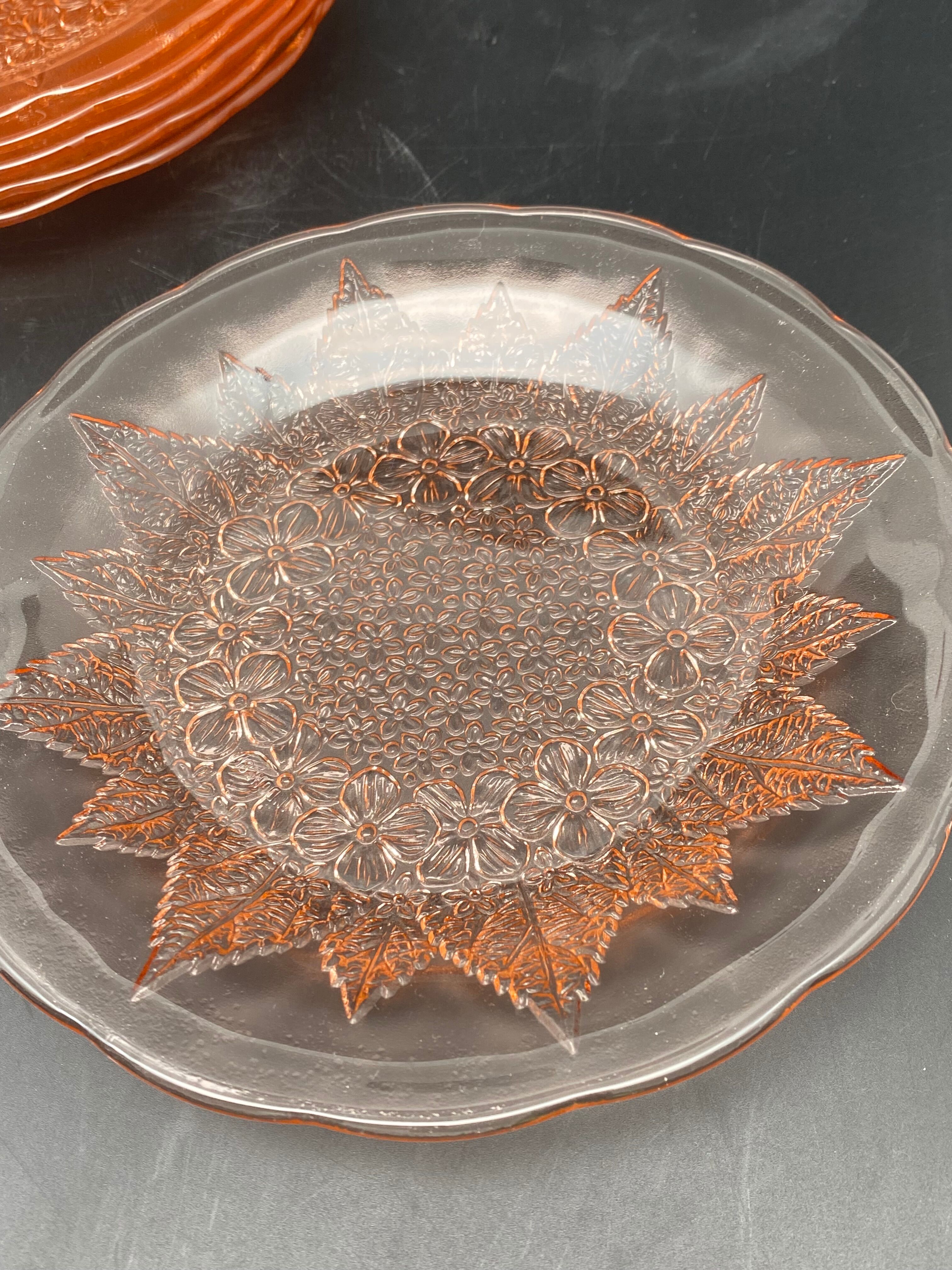 Vintage pink transparent glass dessert plates