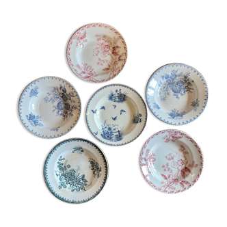 Set of 6 vintage hollow plates mismatched in iron earth