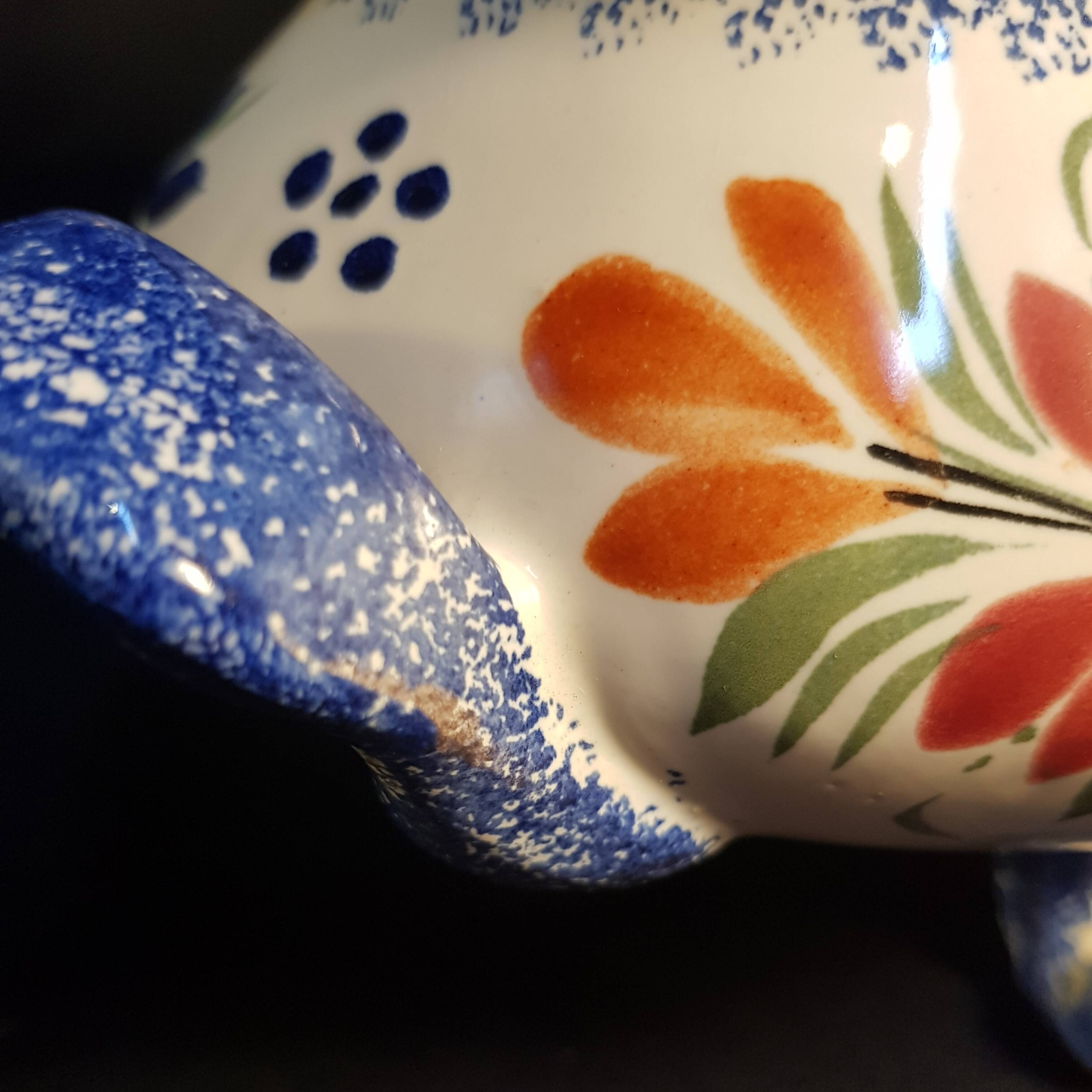 Vegetable soup tureen on Henriot Quimper display dish