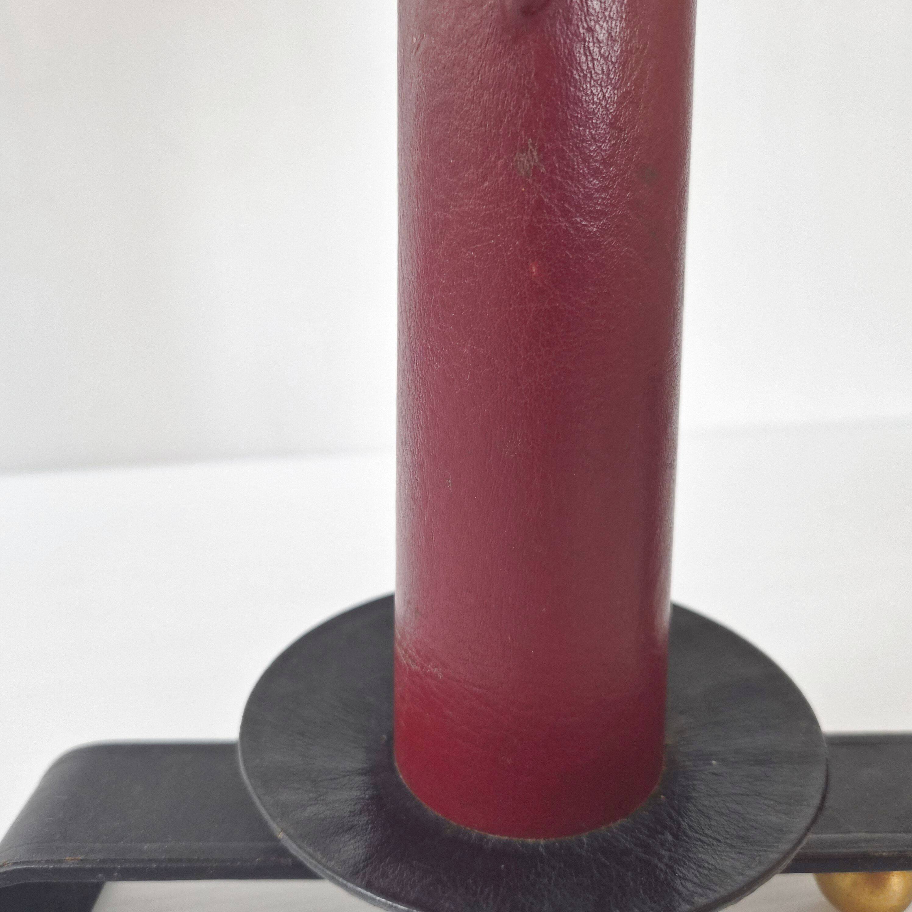Vintage lamp in burgundy and black leather 1950