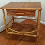 Rattan and vintage bamboo bedside table