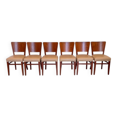 Lot de 6 Chaises de bistrot Stella authentiques - Modèle Hêtre & Skaï