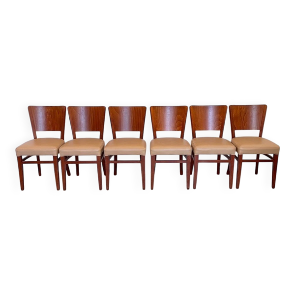 Lot de 6 Chaises de bistrot Stella authentiques - Modèle Hêtre & Skaï