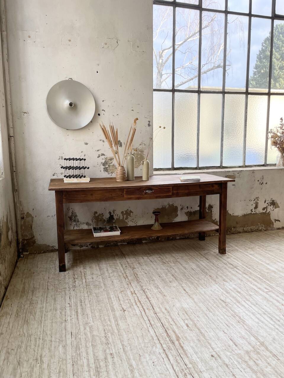 Drapery console table in pine